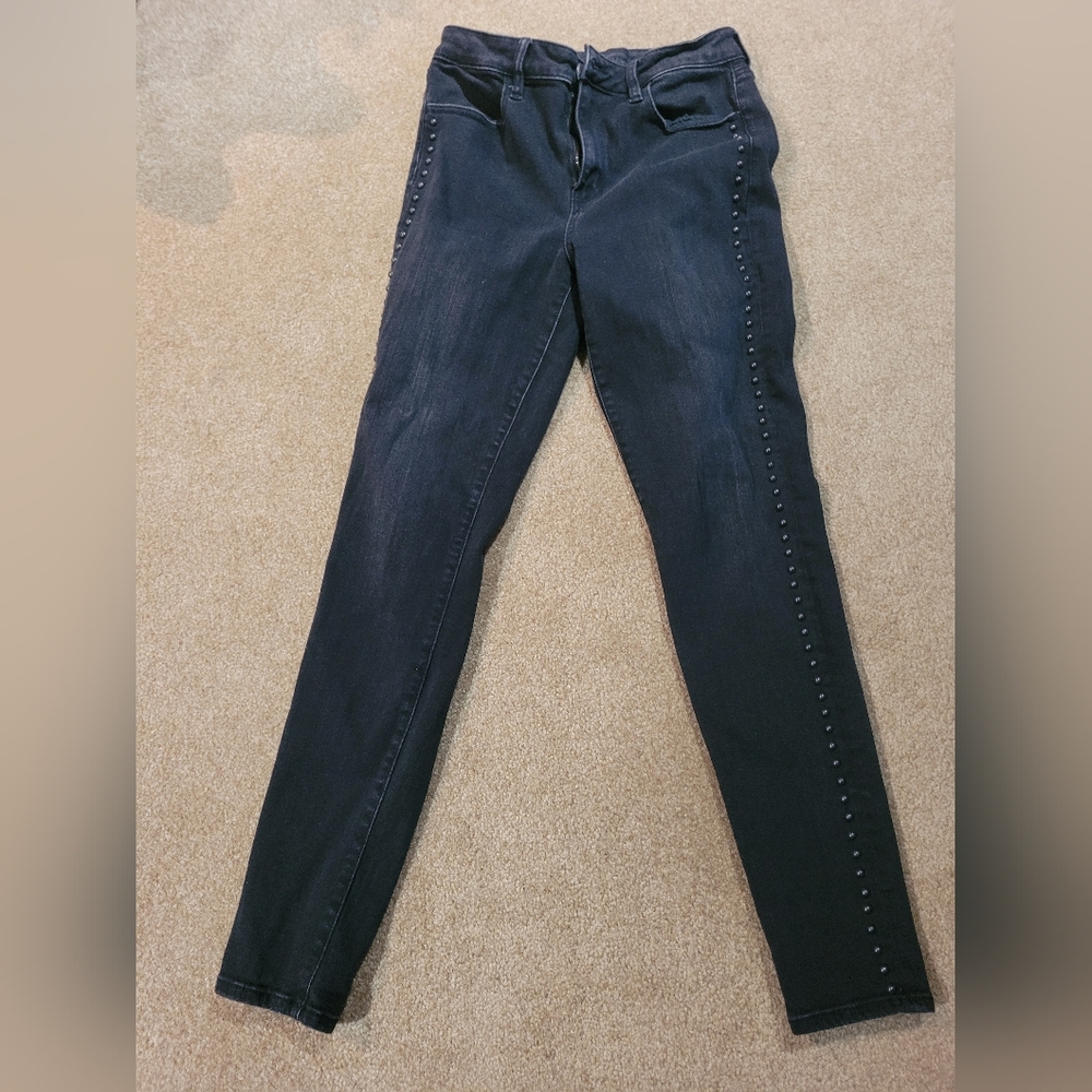 High rise black studded jeggings